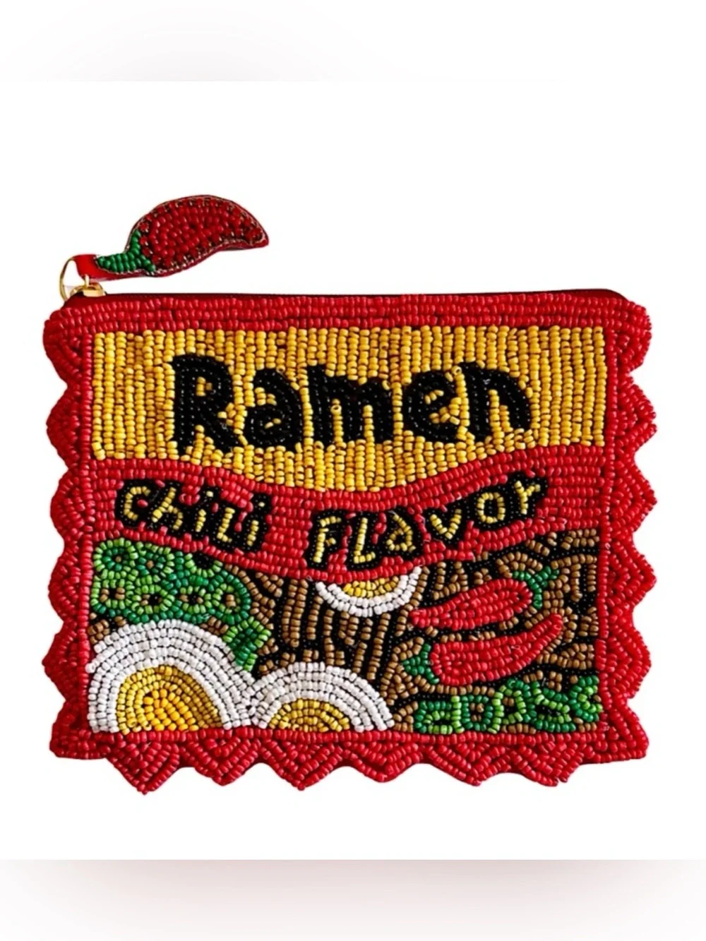 Beaded Red 'Ramen Chili Flavor' Novelty Coin Purse